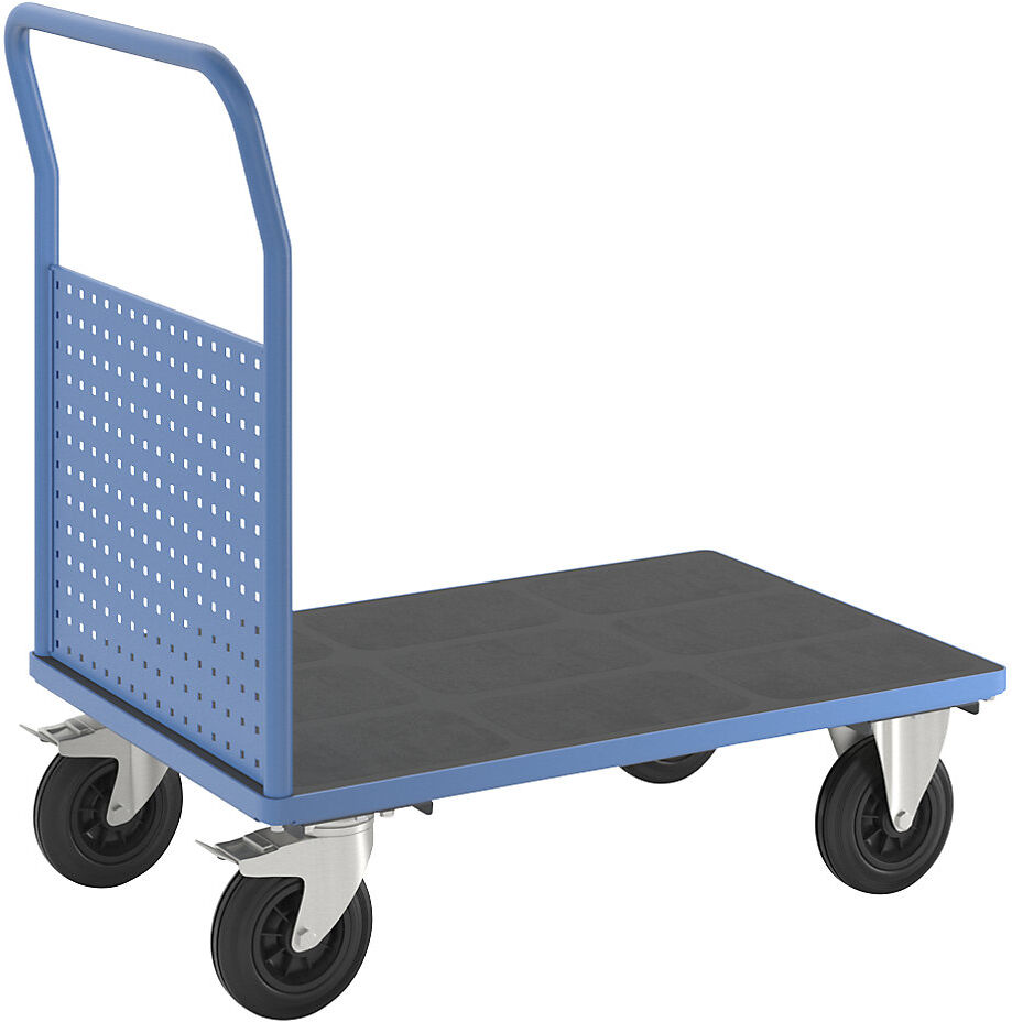 Plattformwagen, mit 1 hohen Lochblechwand, LxB 1050 x 700 mm, Vollgummi eurokraft pro