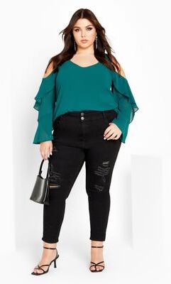 Plus Size Women's Hi Lo Cold Shoulder Top - alpine by City Chic in Alpine (Size 12 W)