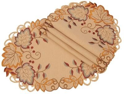 Xia Home Fashions Harvest Verdure Embroidered Cutwork Fall Placemats, 13 by 19-Inch, Set of 4