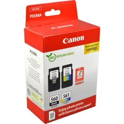 2 Canon Tinten 3713C008 Value Pack PG-560 + CL-561 Doppelpack KCMY + Papier