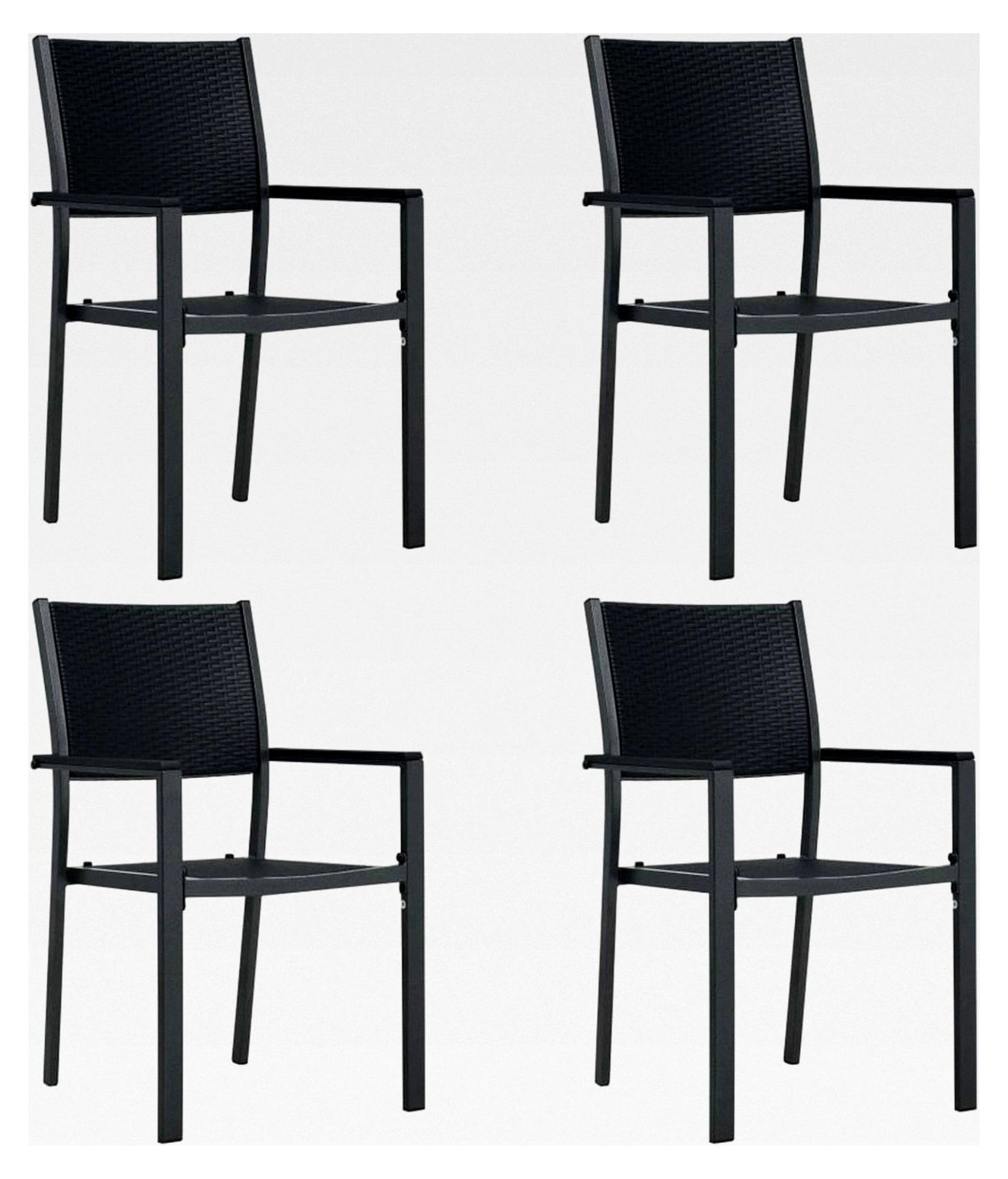 Gartenstühle 4 Stück, Gartenmöbel, Balkonstühle, Hochlehner, Bistrostuhl, Schwarz Kunststoff Rattan-Optik