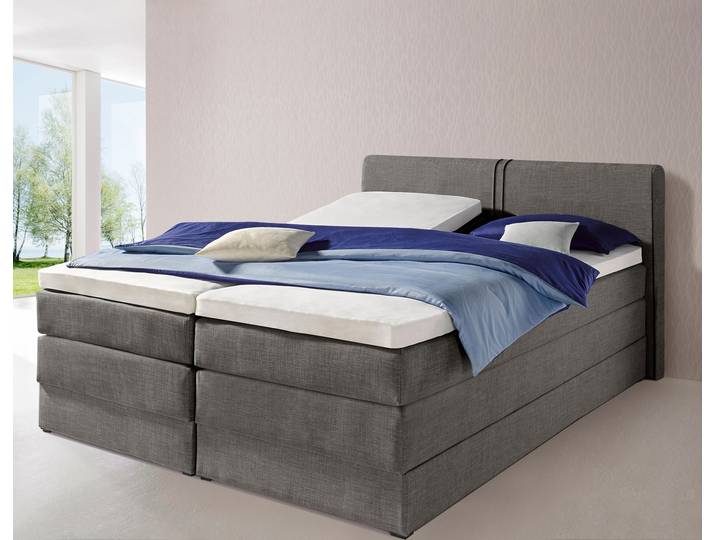 Boxspringbett, Grau, 160x200 cm, Strukturstoff, Mit Bettkasten, Landhaus, Hapo