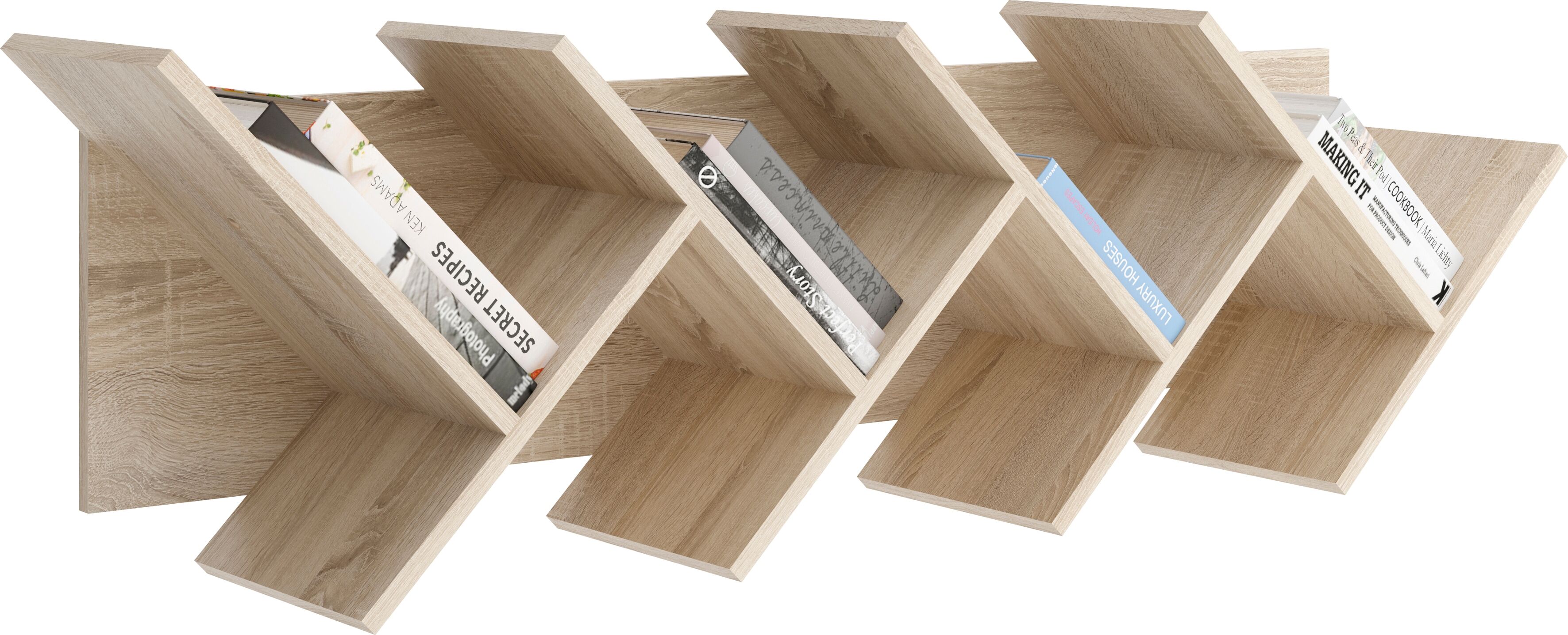 Wandregal FMD "Büchen 2", braun (eiche), B:127,5cm H:38,5cm T:25,5cm, Holzwerkstoff, Regale, Wandregal, Wandregal/Hängeregal mit Aufbewahrungsmöglichkeit, Breite 127,5 cm eiche B/H/T: 127,5cm x 38,5cm x 25,5cm, 7 Stk. offene Fächer