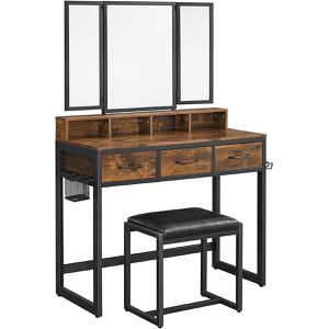 Vasagle Schminktisch RVT004B01, Spiegel, 3 Schubladen & Hocker, 90x141cm