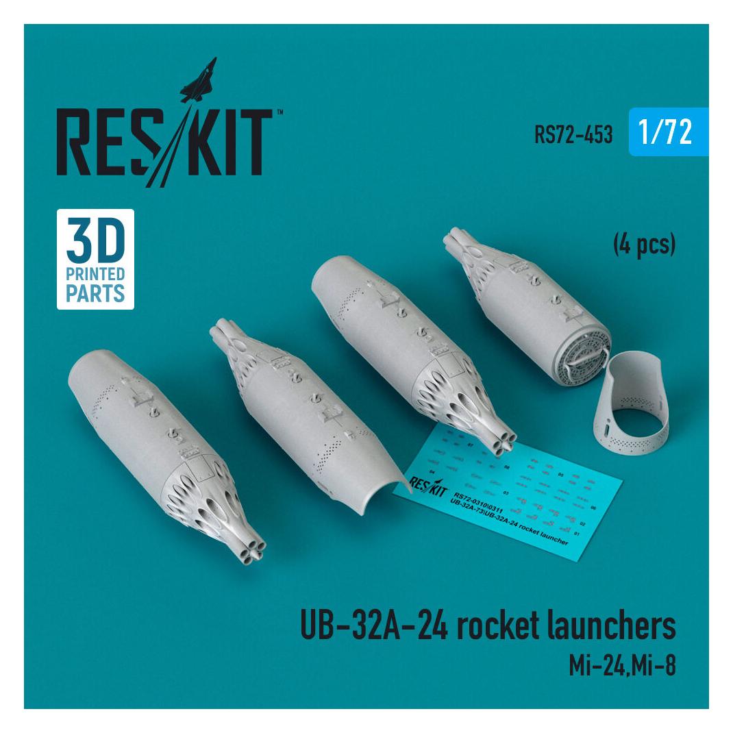 ResKit UB-32A-24 rocket launchers (4 pcs) (Mi-24, Mi-8) (3D Printed) (RS72-0453)