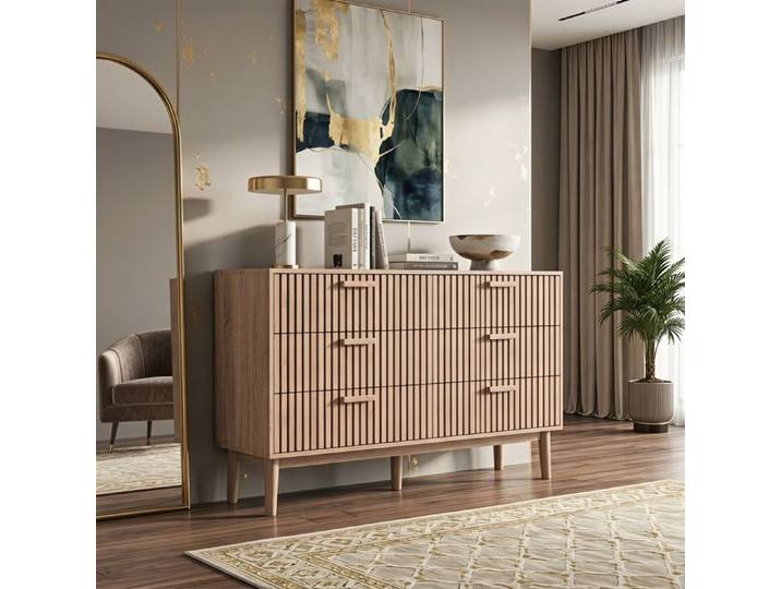 Commode à 6 tiroirs - Commode anti-poussière -Anajqaqia- Buffet - Meuble de rangement pour salon - 100x34x73cm -Couleur bois naturel