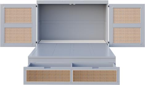 Schrankbett 140x200 cm Ohne Matratze Wandbett Vertikales Schrankbett Stauraumschubladen Rattan-Design Holzbetten Jugendbetten Einzelbetten Grau