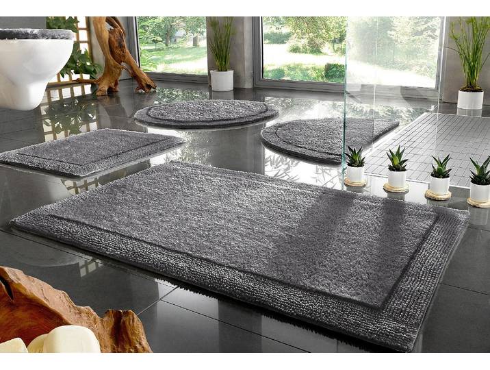 Badematte GOODPRODUCT Kapra, Badvorleger, Badezimmer Teppich Gr. 5, grau, H:14mm, Baumwolle, Badematten, Badematte, mit Bordüre, Badteppich, Badematte, Baumwolle