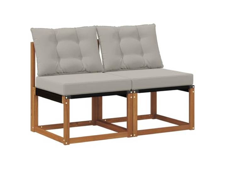 Coespram 2er Set Outdoor Mittelsofa aus Akazienholz Garten Sofamodul Modulare Sitzelemente aus Akazie für flexiblen Komfort auf Balkon, Terrasse oder im Garten mit hellgrauen Polstern.