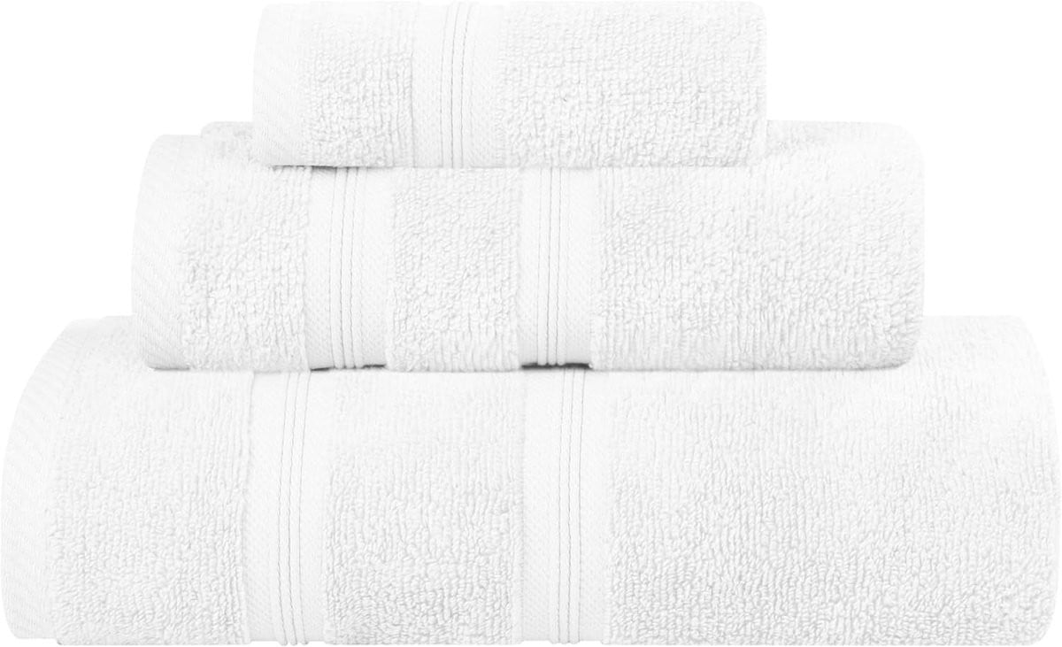 3-delige witte katoenen handdoekenset met zachte pluche zero twist techniek voor volwassenen