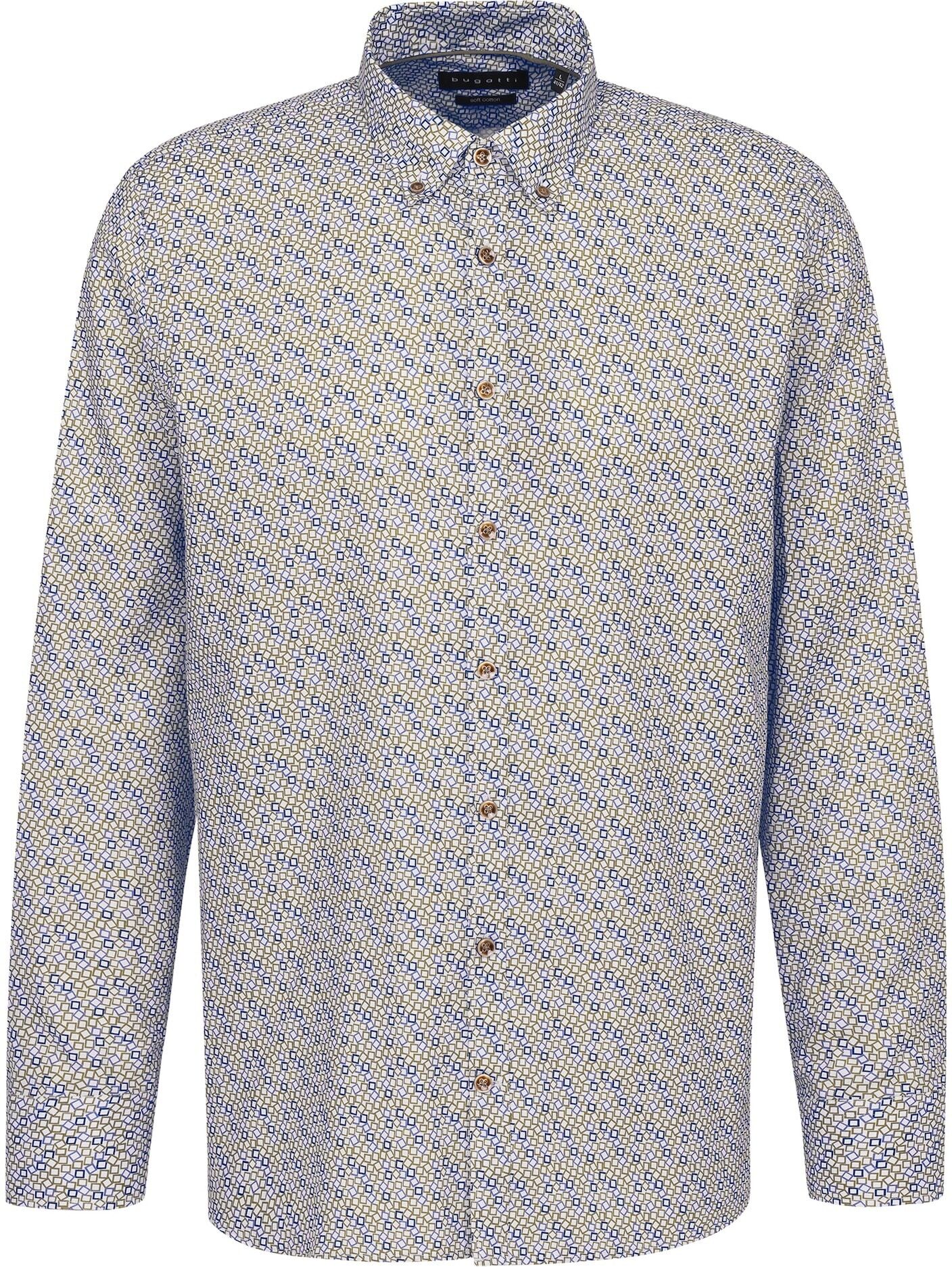 Langarmhemd BUGATTI, Herren, Gr. S, Normalgrössen, grün (oliv), 100% Baumwolle, gepunktet, normal, eckige 2-Knopf-Manschette, Hemden Langarmhemd, mit Button-Down-Kragen oliv S, Normalgrössen