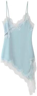 Inspire Select Combhasaki Floral Lace Satin High Low Cami Asymmetrical Silk Spaghetti Strap Flowy Top blue 4