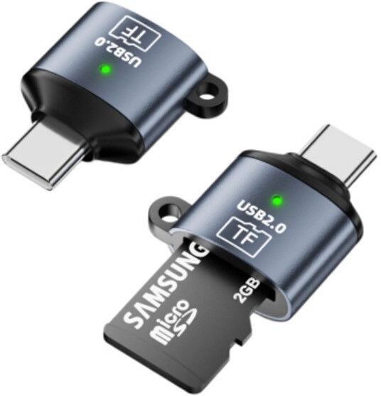 INF Type-C zu TF Kartenadapter (2er-Pack) — USB-C OTG MicroSD-Leser, USB2.0 480mbps, Aluminiumlegierung + PVC, kompakt Dunkelgrau