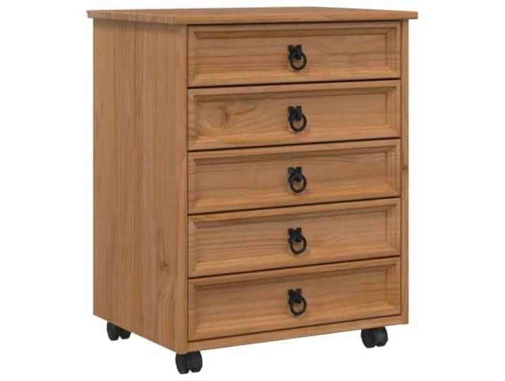 Rollschrank mit 5 Schubladen aus massivem Kiefernholz und technischem Holz Rustikales Design, geräumige Aufbewahrung, einfache Bewegung, Metallgriffe, einfache Pflege, langlebiges Holz