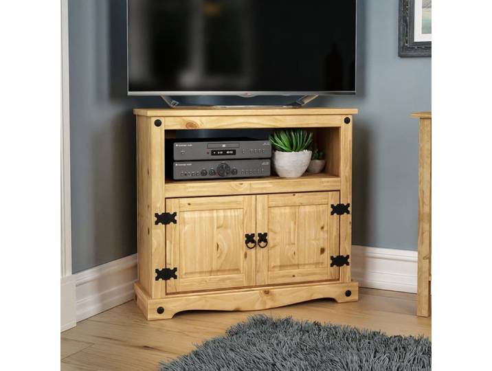Meuble TV d'angle Corona – Meuble de rangement en pin massif ciré