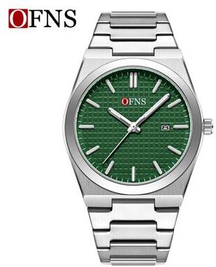 DynamicDeals OFNS 2025 New Men's Business Quartz Watch Waterproof Luminous Single Calendar Display Leisure Fashion Personalized Watch For Men silver Green