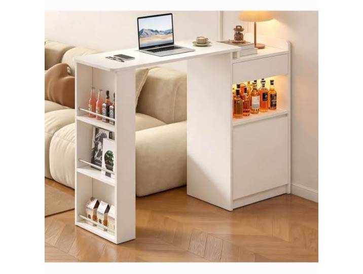 LIHDNGXM Vintage Ausziehbarer Bartisch Sideboard Insel Kombi mit Stauraum Retro Konsolenschrank Raumteiler für Kleine Wohnung Wohnzimmer Sofaseite(White,100+50cm)