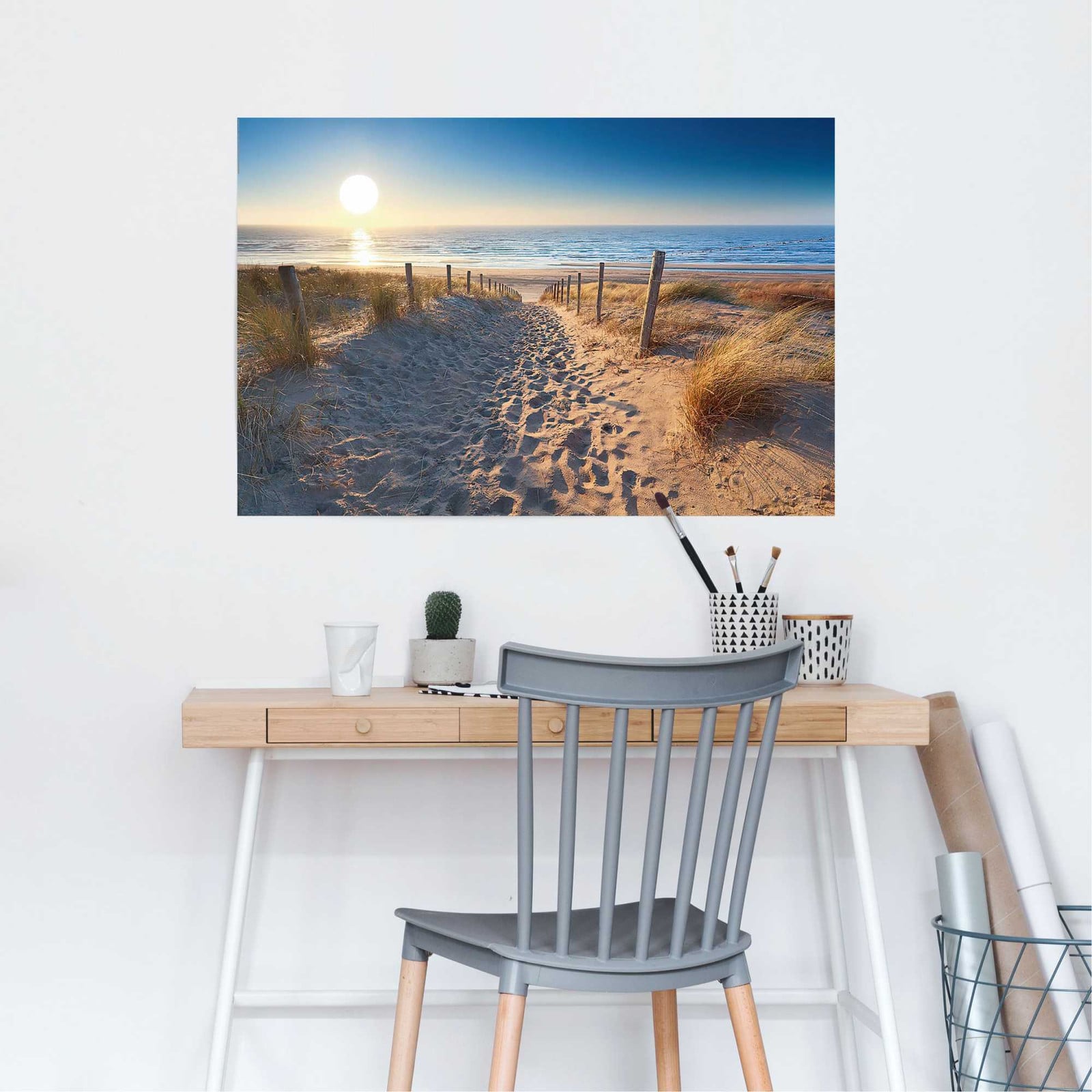 home24 Poster Pad Door de Duinen, beige papier, 61 x 92 cm