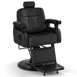BarberPub Friseurstuhl mit Kopfstütze Kippbar, Friseureinrichtung mit Hydraulikpumpe 360° Drehbar, Bedienungsstuhl Höhenverstellbar, Barber Stuhl Friseurstühle Kunstleder, 3856 (Schwarz)