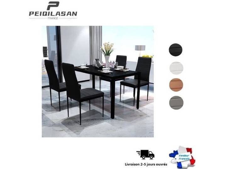 Chaises de salle à manger - PEILASAN - Strip - Similicuir PU - Noir