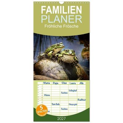 Familienplaner 2027 - Fröhliche Frösche mit 5 Spalten (Wandkalender, 21 x 45 cm) CALVENDO