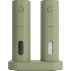 LARS-NYSØM Gewürzmühle Spaending Sage Green mit Licht, 19,1 cm, elektrisch, Kunststoff, Keramikmahlwerk, Salz- & Pfeffermühle, 2 Stück