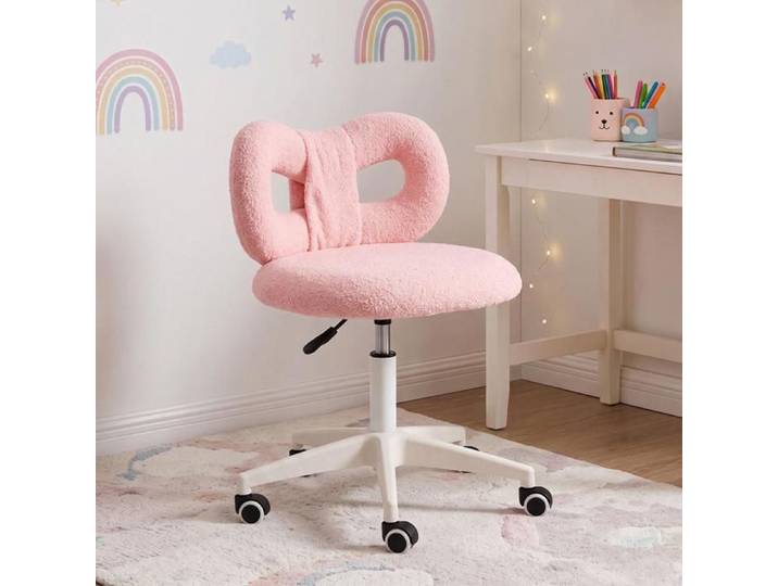 Tabouret De Maquillage Pour Coiffeuse - HOMEWELL - Chaise De Bureau Mobile - Décoration Nœud - Lot De 1 - 45*45*61-75cm - Rose