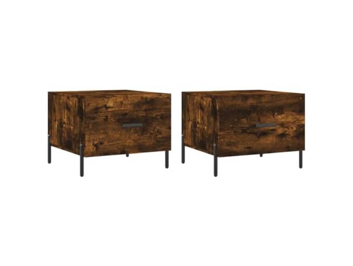 Favemtsl Couchtisch 2er Set Räuchereiche 50x50x40 cm Beistelltisch Elegantes 2er-Set Beistelltische mit Schublade und stabilen Eisenbeinen für Wohnzimmer und Schlafzimmer.