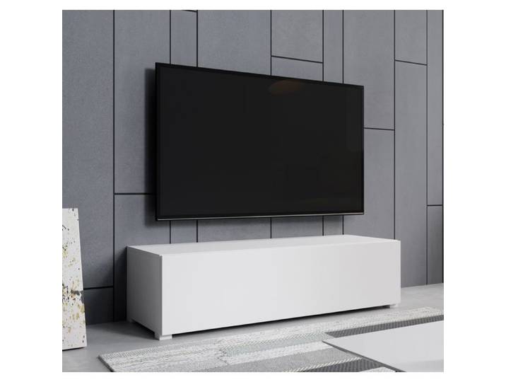 Meuble TV - DESIGN AMEUBLEMENT - AITANA M1 - Blanc mat - 120x40x32 cm - Porte abattante Push-Click