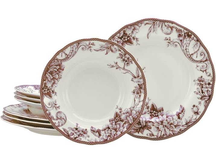 Tafelservice CREATABLE Adelaide, Service 8-tlg. , weiß (rot), 8, Porzellan, Geschirr-Sets, Tafelservice, Teller Set, Nostalgischer Vintage Dekor, Elegante Form
