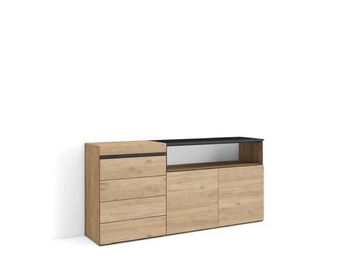 Skraut Home Kommode mit Schubladen Aufbewahrungsschrank 157x75x35 cm Für Schlafzimmer, Zimmer Sideboard, Schrank Moderner Stil Eiche