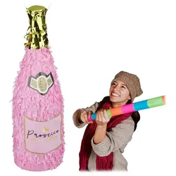 Relaxdays 4 x Pinata Sektflasche Gold,Rosa