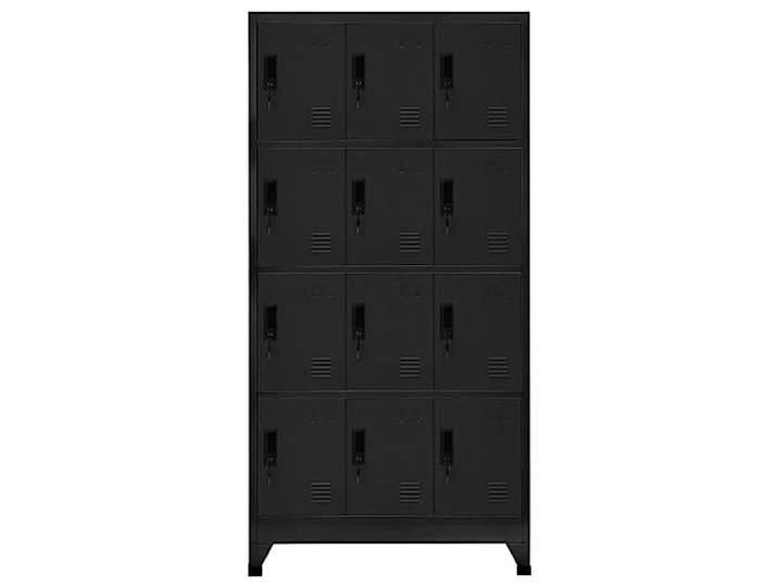 MNCVXAXG Schrank mit Schloss, schwarz, 90 x 45 x 180 cm, Stahl, 12 Türen Robuster Stahl, Schlüssel für jede Tür, Lüftungsschlitze, Schilder für Schulen und Büros