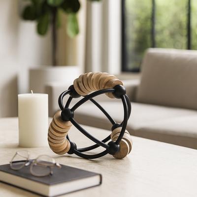 Sagebrook Home "Metal Wood Abacus Orb Decorative Sculpture - Black, 9"""