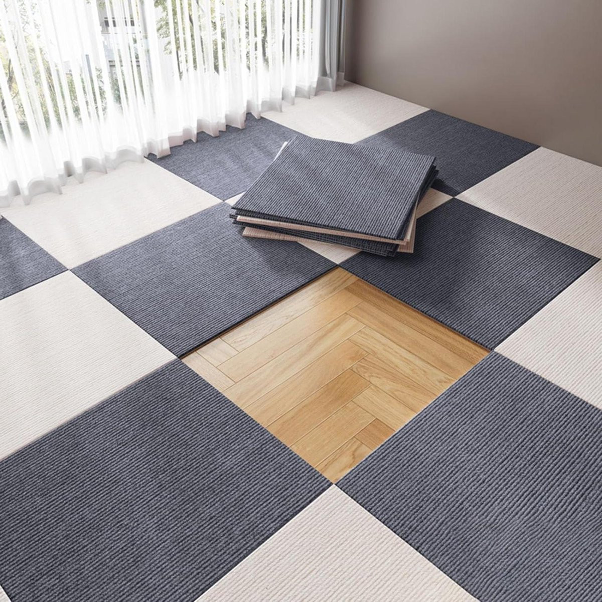 Zelfklevende Tapijttegels Grijs - Antislip Vloerbedekking - 305 cm