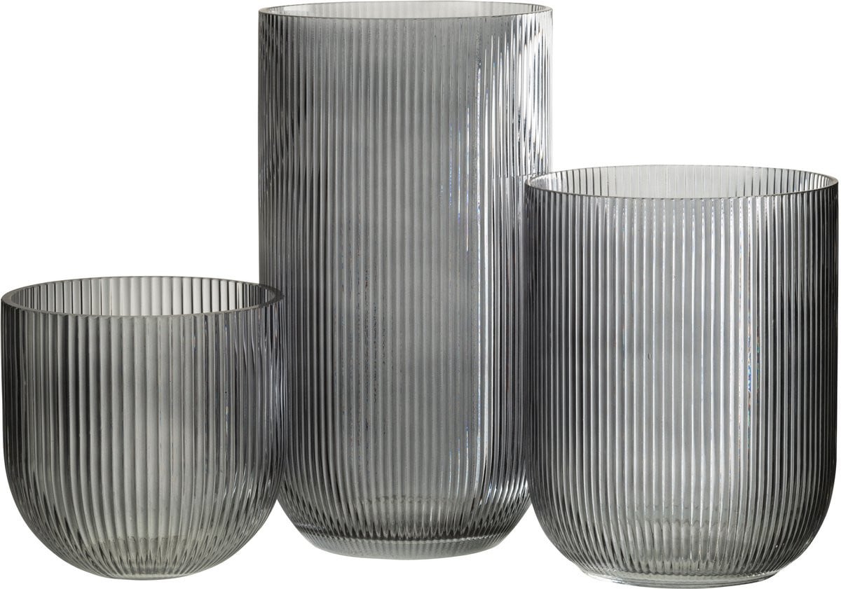 J-Line vaas Gestreept zwart glas large