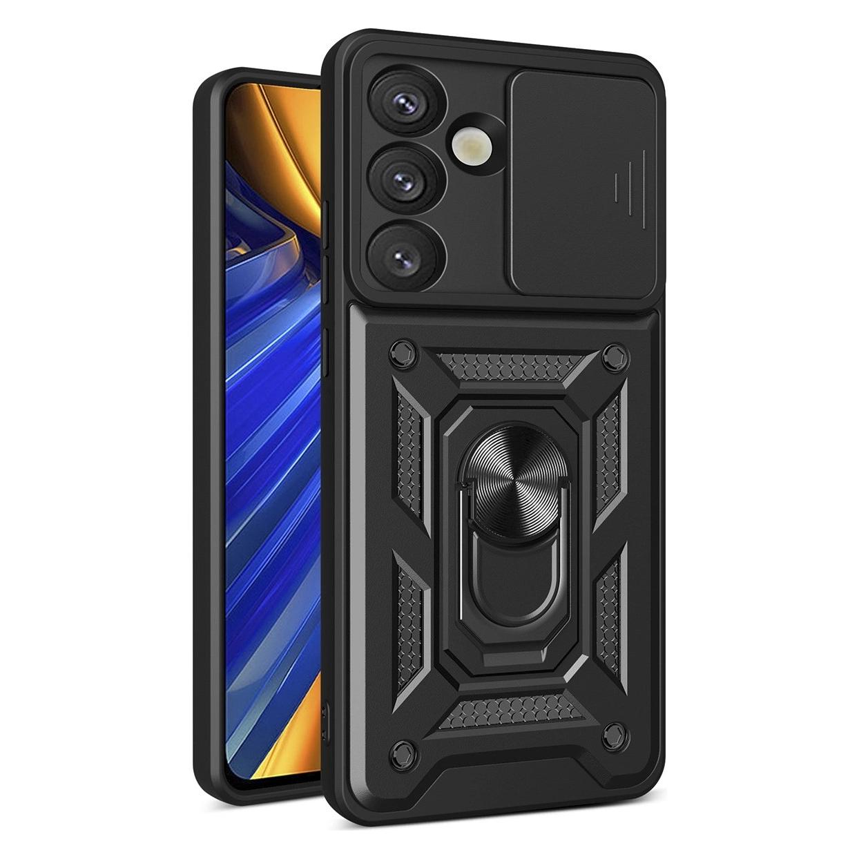 Hurtel Hybrid Armor Camshield-Hülle mit Kameraabdeckung und Metallring für Samsung Galaxy S25 - Schwarz (Samsung Galaxy S25) (HYBRID ARMOR CAMSHIELD SAMSUNG GALAXY S25 BLACK)