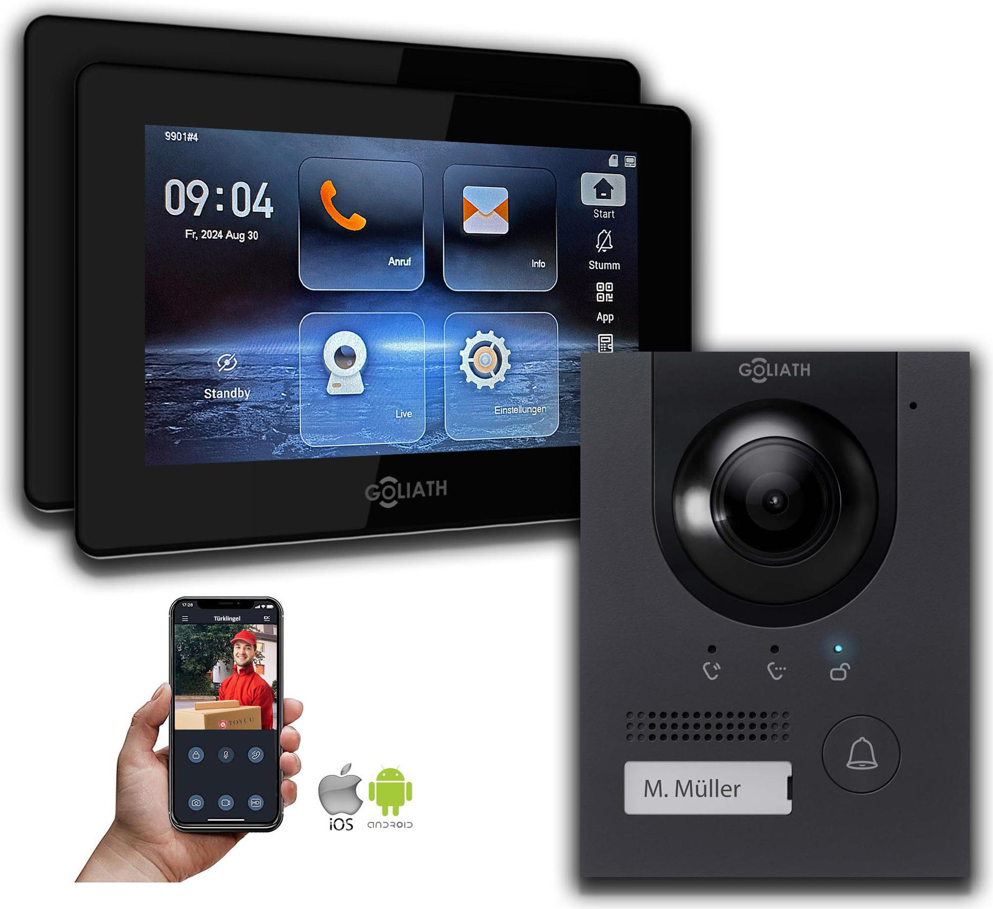 Goliath Kompakt Line IP-Video-Türsprechanlage GL-IPH191.6 für 1 Familie - 2 Monitore (7 Zoll, schwarz), mit Aufputzdose : 2 Monitore : 7 Zoll Schwarz : Aufputz Dose Monitor Anzahl: 2 Monitore Monitor Farbe: 7 Zoll Schwarz Montage: Aufputz Dose