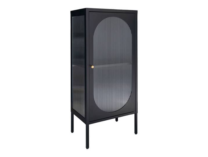 Vitrine basse 1 porte acier noir et verre ondulé