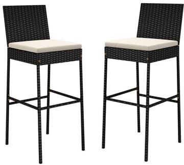 Costway Patio Wicker Barstools Set of 2 with Footrest and Backrest for Backyard