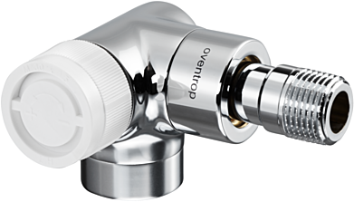 Oventrop Baureihe E Thermostatventil 1163482 Winkel-Eck, links, stufenlose Voreinstellung, DN 15, Messing, Edelstahl-Design