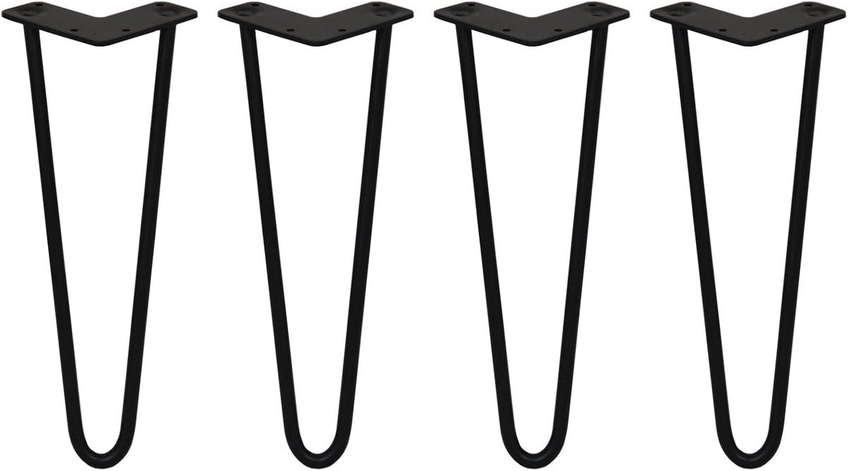 Set van 4 zwarte stalen haarspeldpoten voor meubels met beschermvoeten, 14 inch