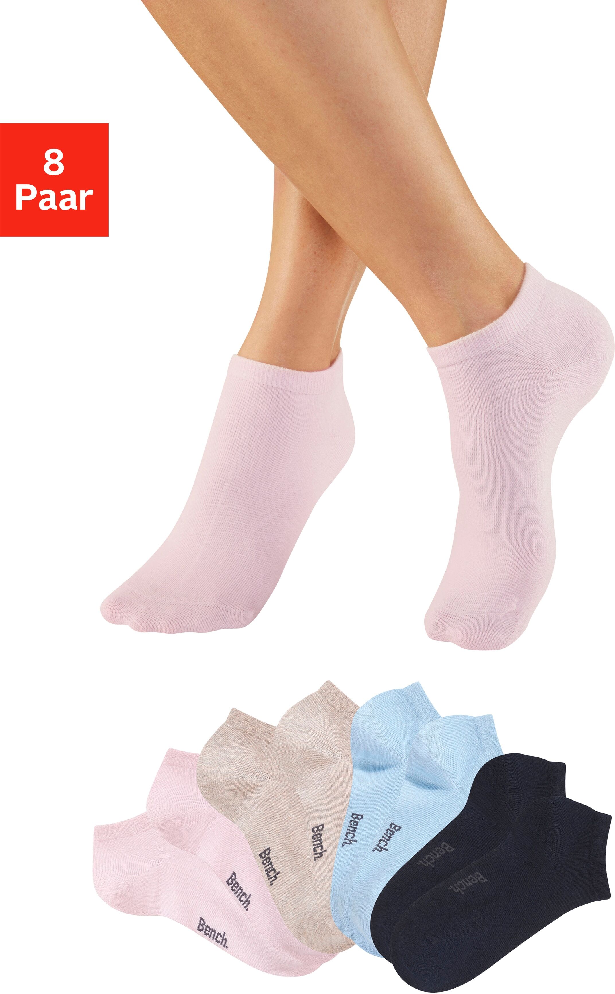 Sneakersocken BENCH. "Damensocken Logosocken klassisch mit Baumwolle", Damen, Gr. 39-42, rosa (2x marine, 2x beige, 2x rosa, 2x hell blau), Baumwollmischung, unifarben, elastisch, Socken Sneakersocken, mit weicher Baumwolle 2x marine, 2x beige, 2x rosa, 2
