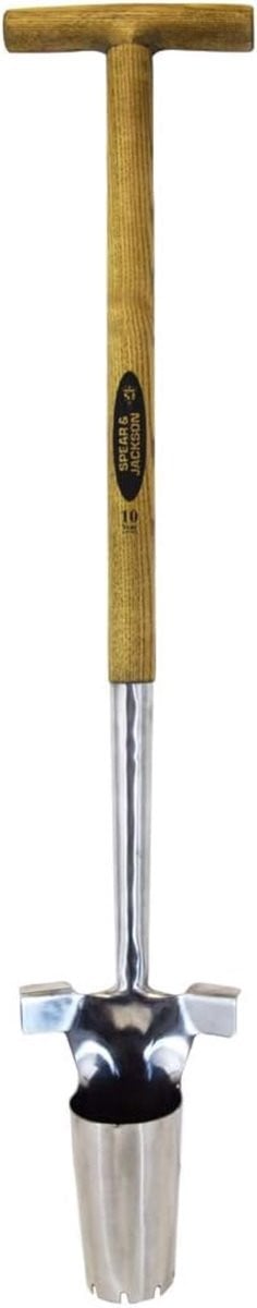 Spear & Jackson Traditionele RVS bollenplanter met lange steel en houten handvat, zilver