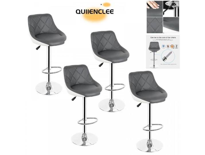 Tabourets de bar lot de 4 QUIIENCLEE tabourets de bar à pieds métalliques gris-blanc style moderne