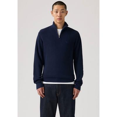 Strickpullover LEVI'S "HM QUARTER ZIP SWEATER", Herren, Gr. L, blau (naval academy), Strick, Obermaterial: 100% Baumwolle, unifarben, normal hüftbedeckend, Rundhals, Bündchen, Pullover Strickpullover, mit Zipper und Struktur