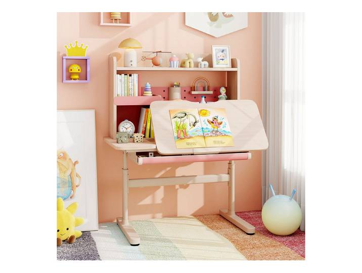 COSTWAY Kindertisch, mit Regal & Schublade, höhenverstellbarer, ab 3 Jahre