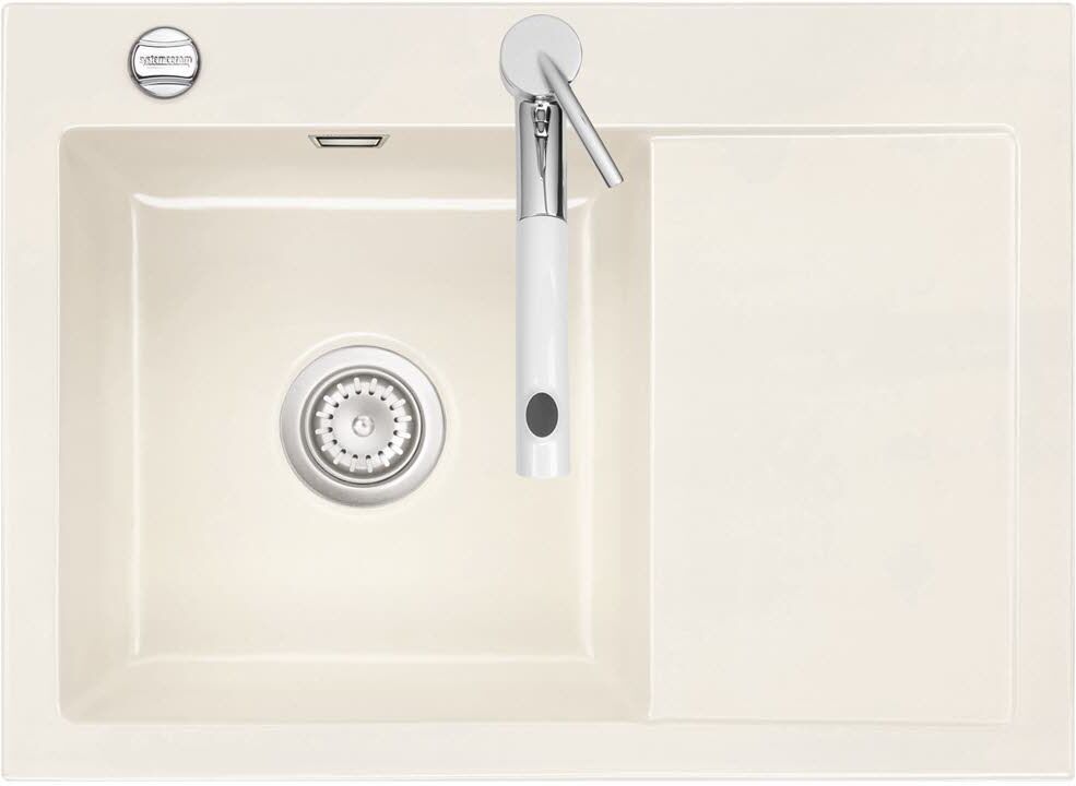 Systemceram Keradomo Mera 70 inset sink left with excenter operation, incl. tap hole and tap hole drilling position A, 505902-10-CP 9015