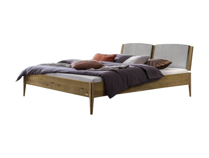 Bettgestell, Wildeiche Massivholz, Braun 186×206 cm, Gepolsterter Kopfteil, Modern & Klassisch, Hasena