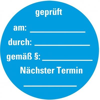 König Werbeanlagen Dreifke® Aufkleber I Prüfplakette Geprüft am durch gemäß § Nächster Prüftermin, hellblau, Dokumentenfolie, Ø 30mm, 18/Bogen